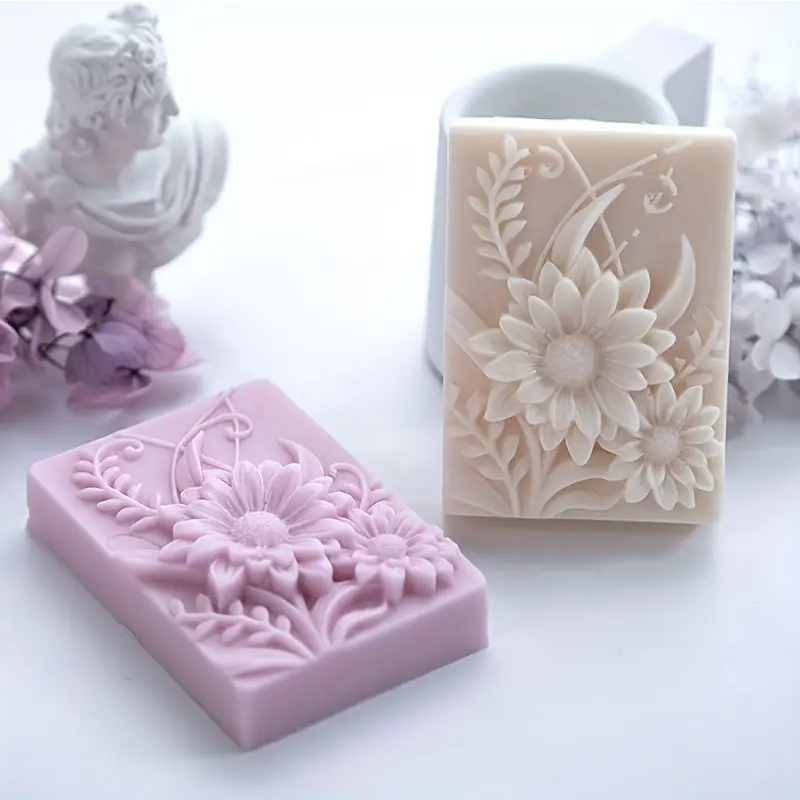 Soap Making Kit For Beginners - Cetakan Silikon Sabun Persegi Bunga 3D